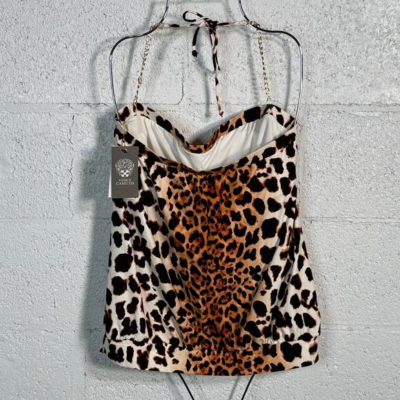 Vince Camuto Chain-Halter Blouson Tankini Top, Animal print, Large MSRP $138 - Picture 4 of 11